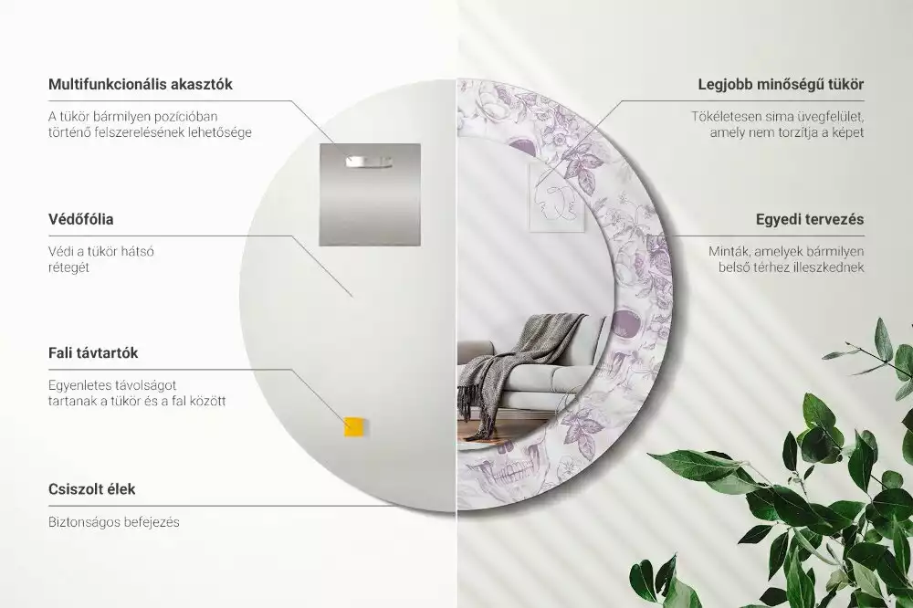 Miroir rond avec décoration Crânes