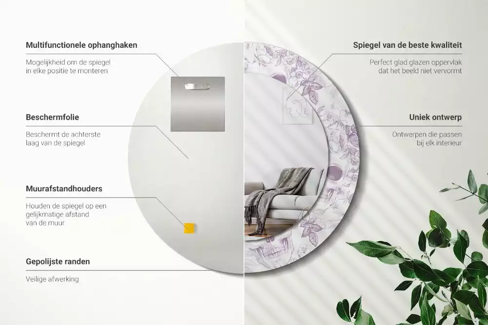 Miroir rond avec décoration Crânes