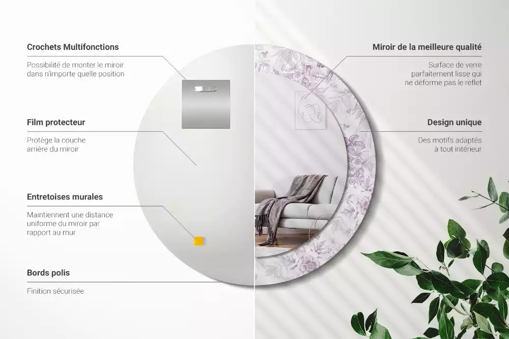 Miroir rond avec décoration Crânes
