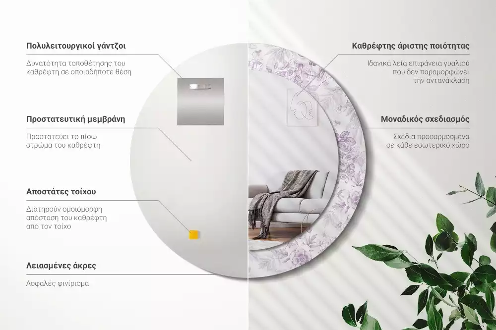 Miroir rond avec décoration Crânes