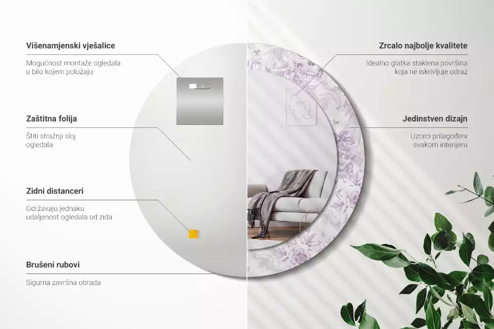 Miroir rond avec décoration Crânes