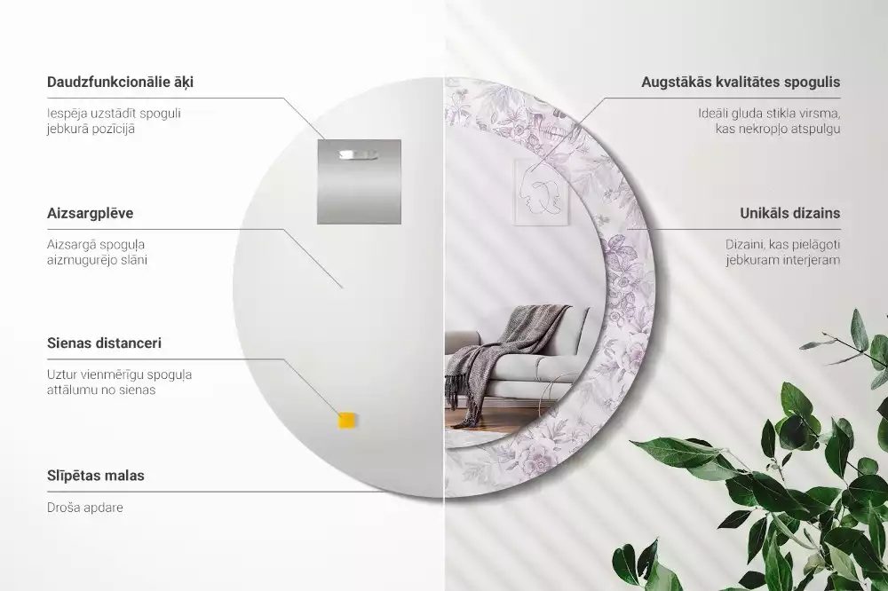 Miroir rond avec décoration Crânes