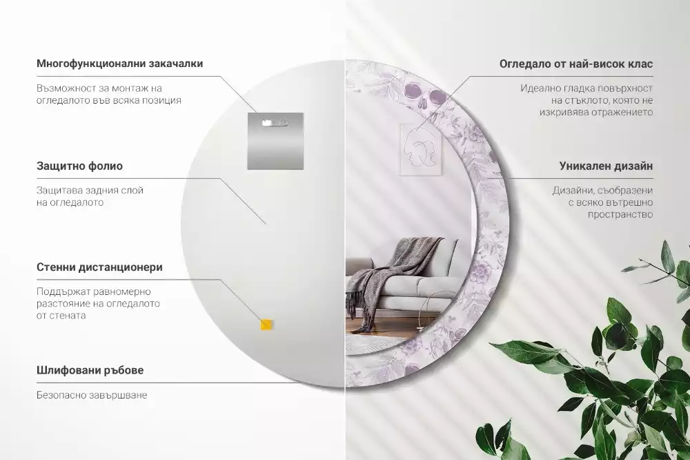 Miroir rond avec décoration Crânes