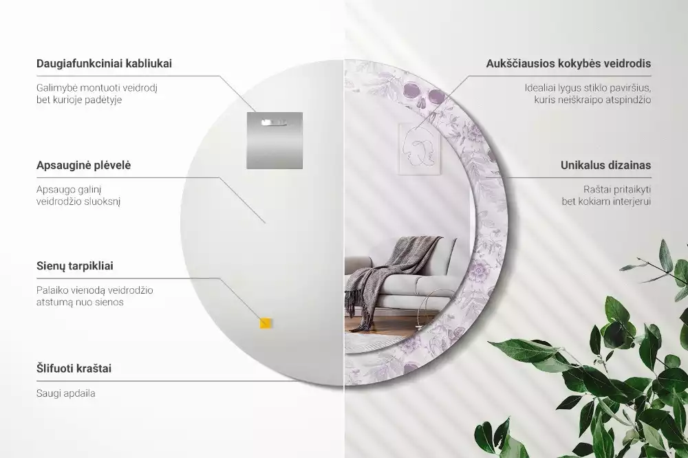 Miroir rond avec décoration Crânes