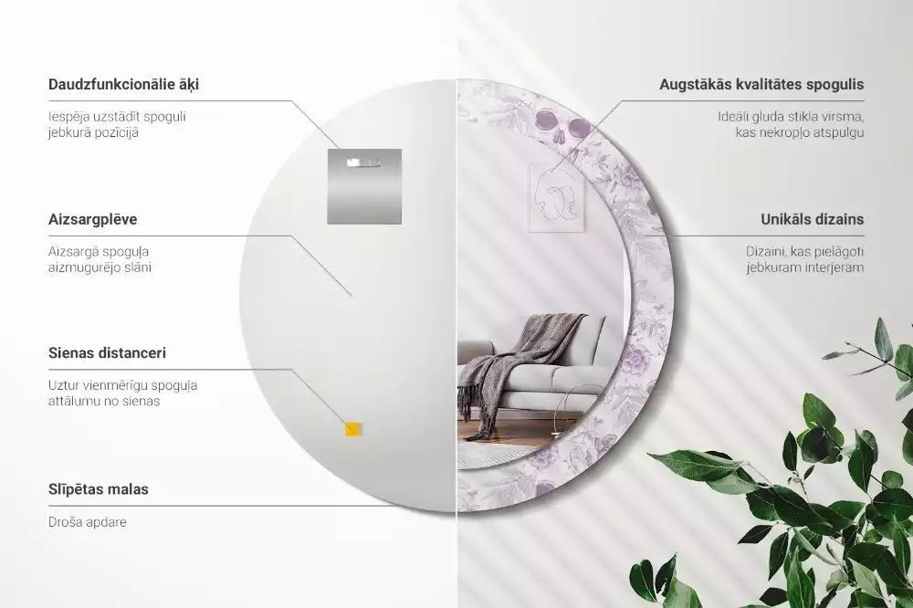 Miroir rond avec décoration Crânes