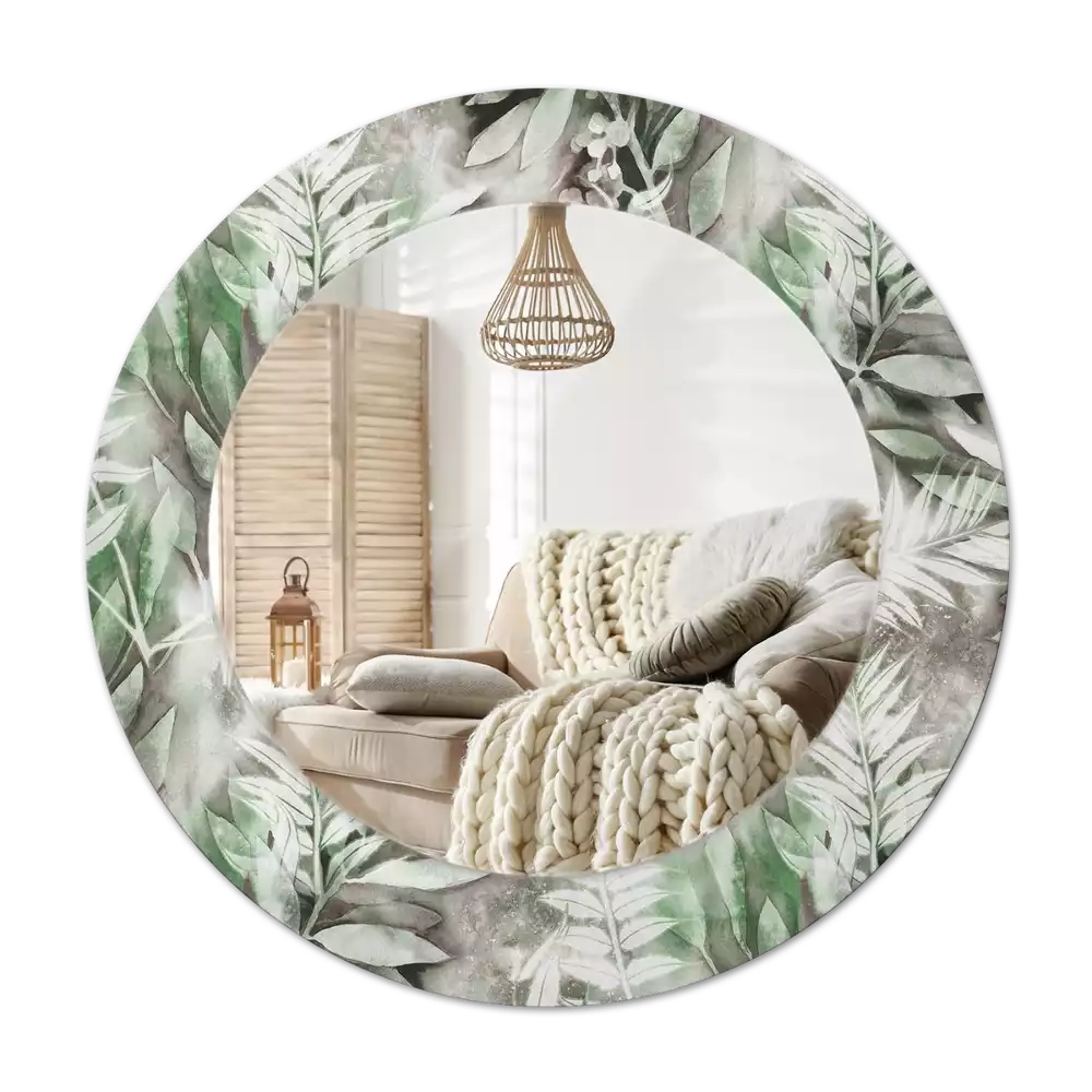 Miroir rond avec décoration Feuilles aquarelles