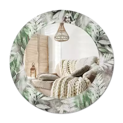 Miroir rond avec décoration Feuilles aquarelles