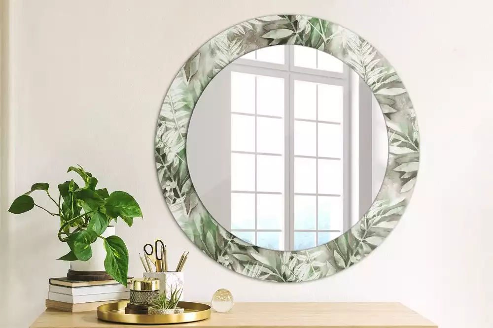 Miroir rond avec décoration Feuilles aquarelles