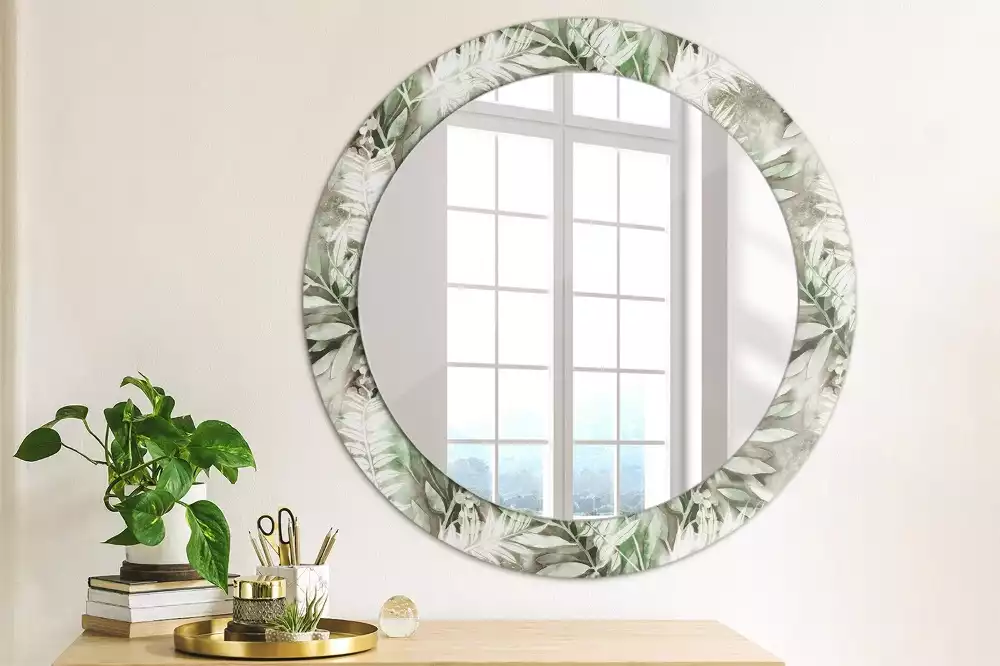 Miroir rond avec décoration Feuilles aquarelles