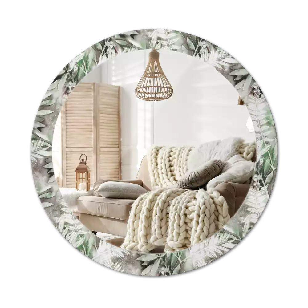 Miroir rond avec décoration Feuilles aquarelles