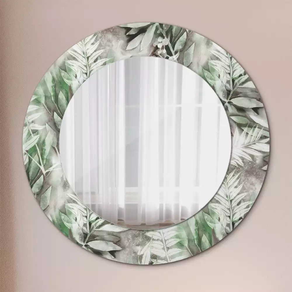 Miroir rond avec décoration Feuilles aquarelles