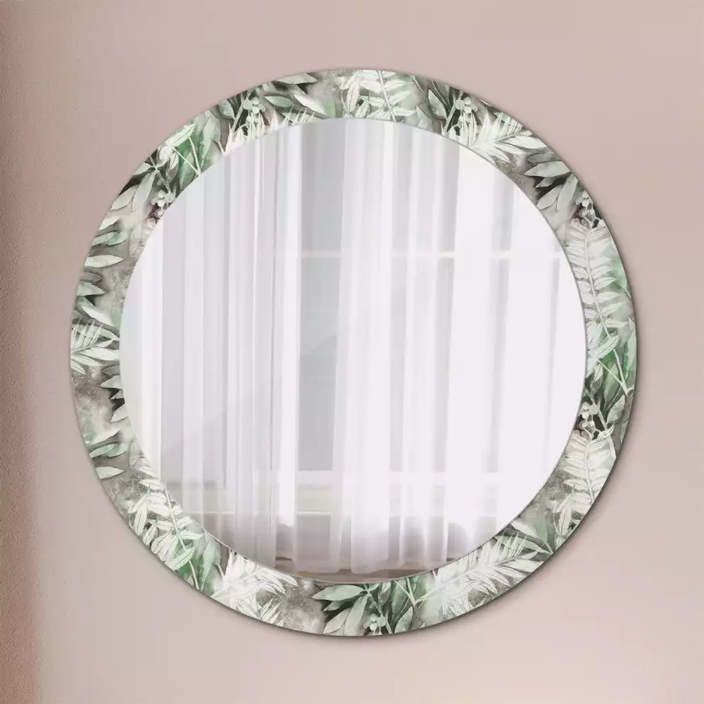Miroir rond avec décoration Feuilles aquarelles