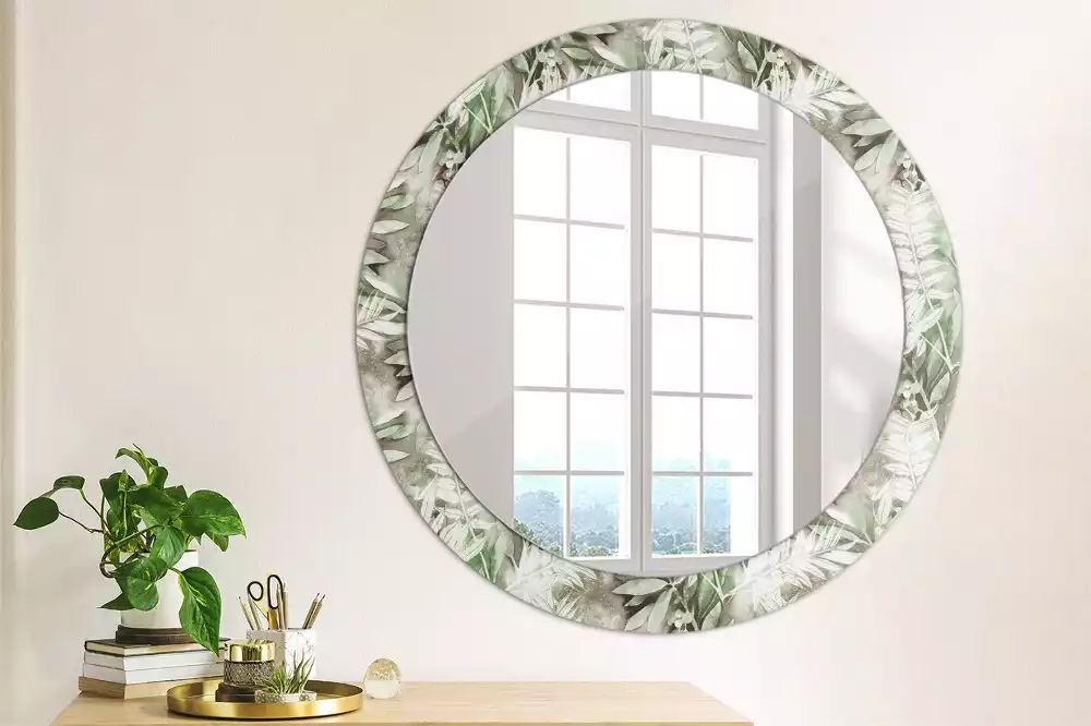 Miroir rond avec décoration Feuilles aquarelles