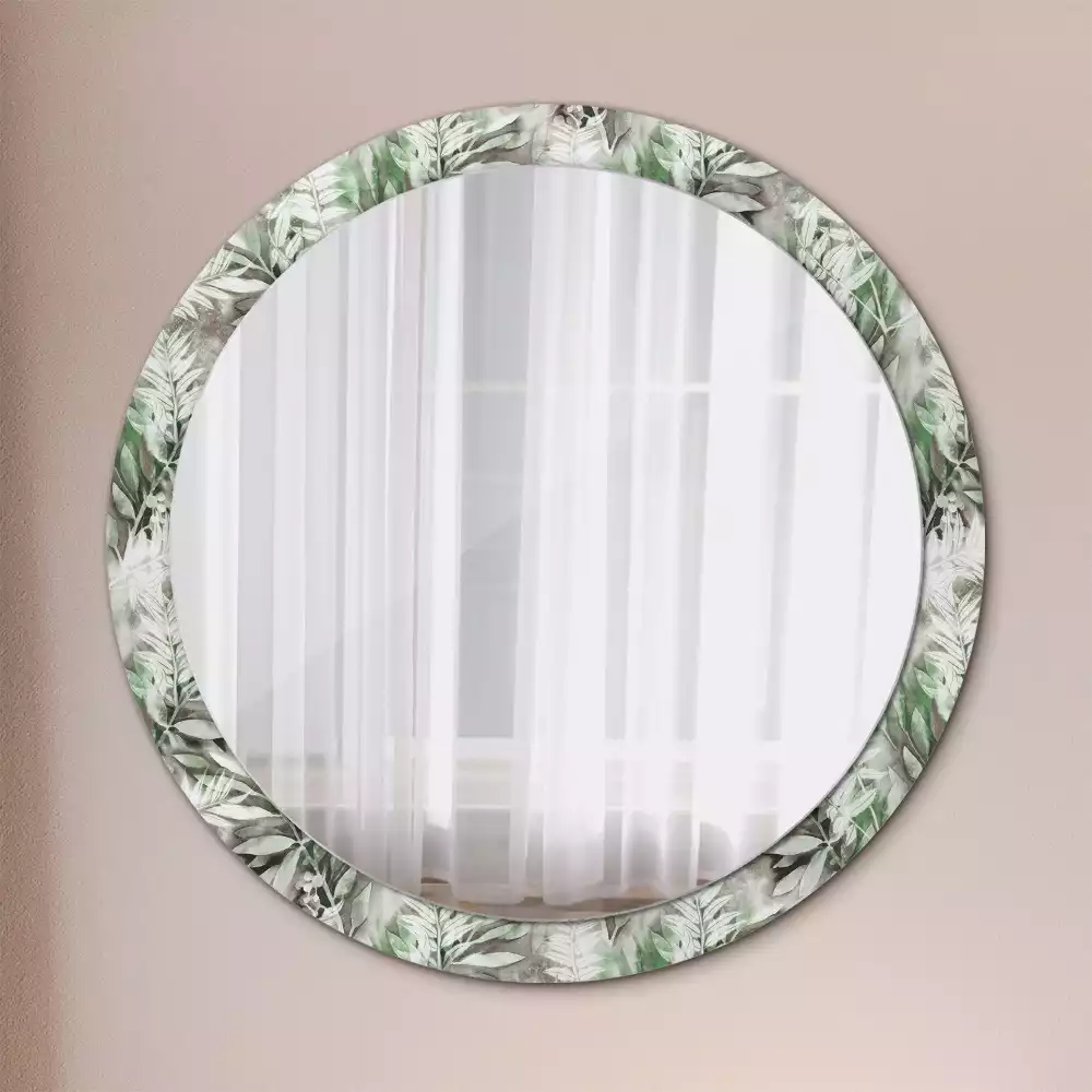 Miroir rond avec décoration Feuilles aquarelles
