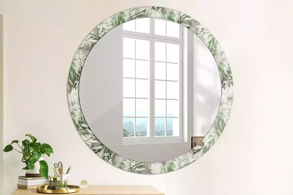 Miroir rond avec décoration Feuilles aquarelles