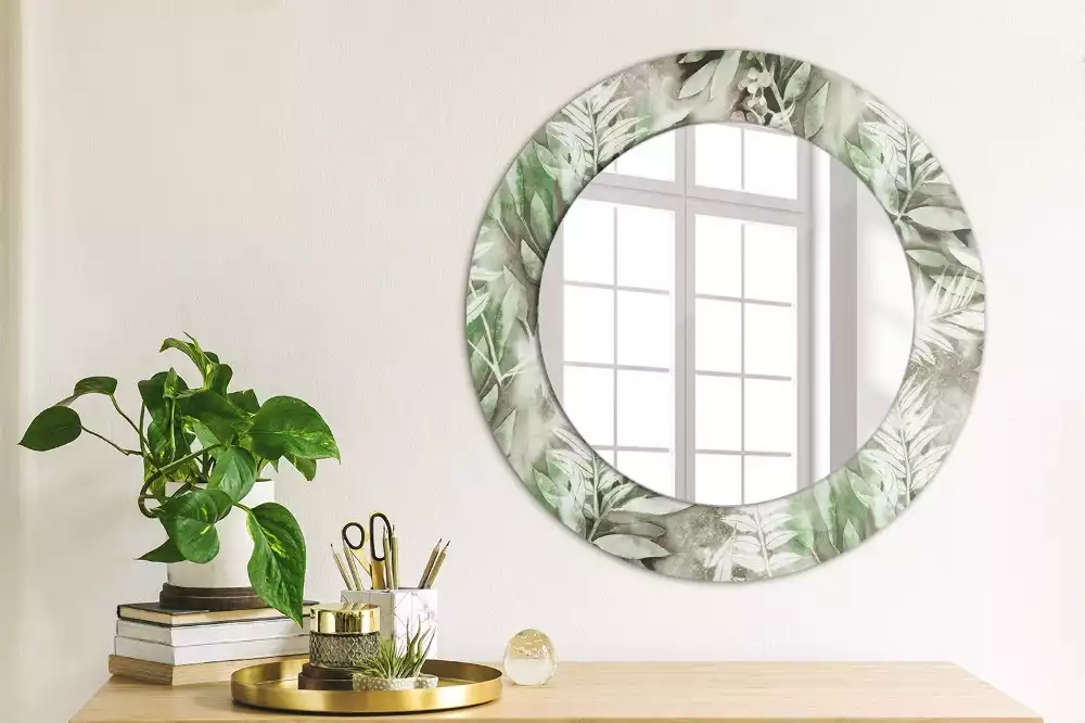 Miroir rond avec décoration Feuilles aquarelles