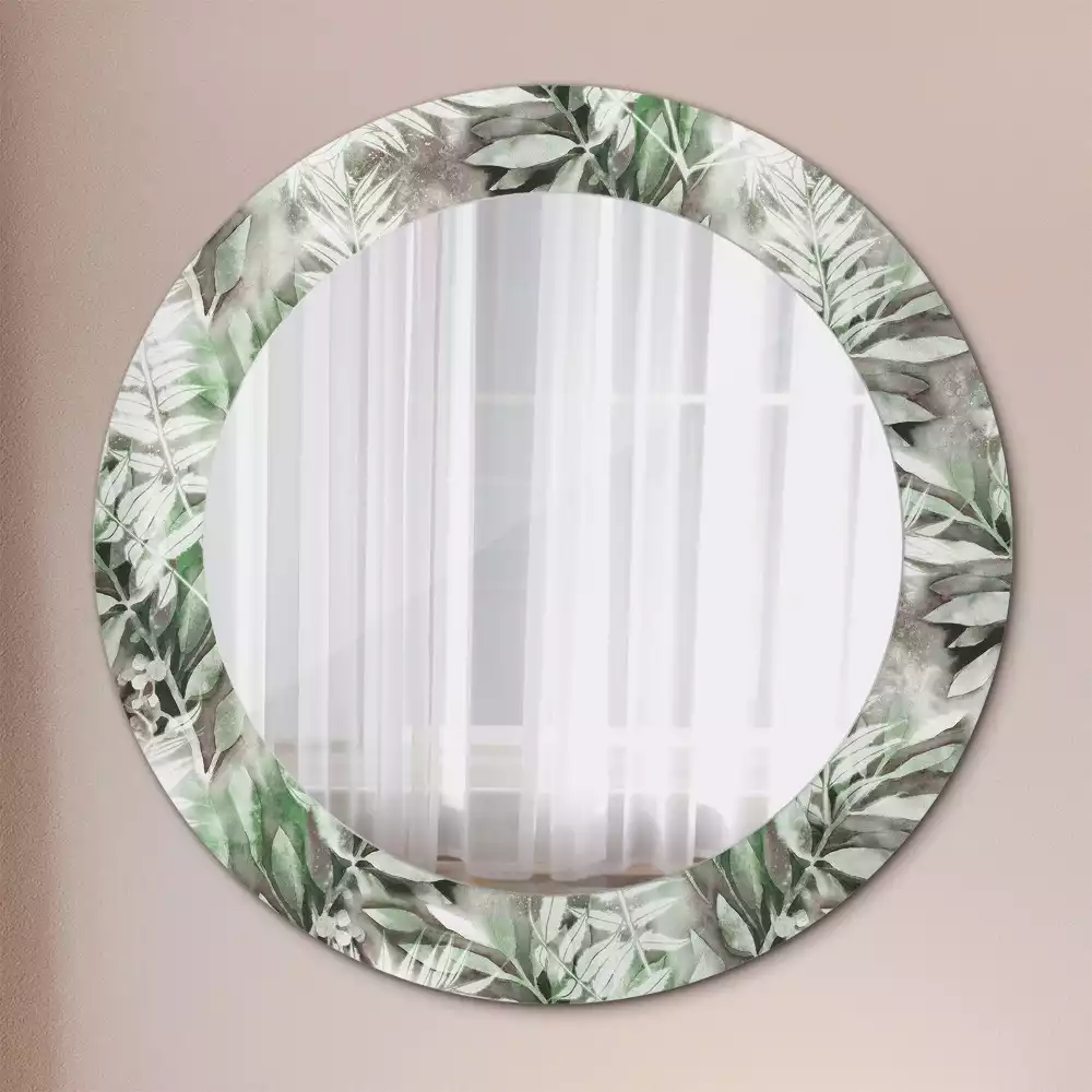 Miroir rond avec décoration Feuilles aquarelles