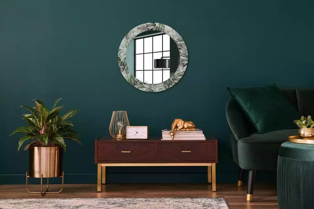 Miroir rond avec décoration Feuilles aquarelles
