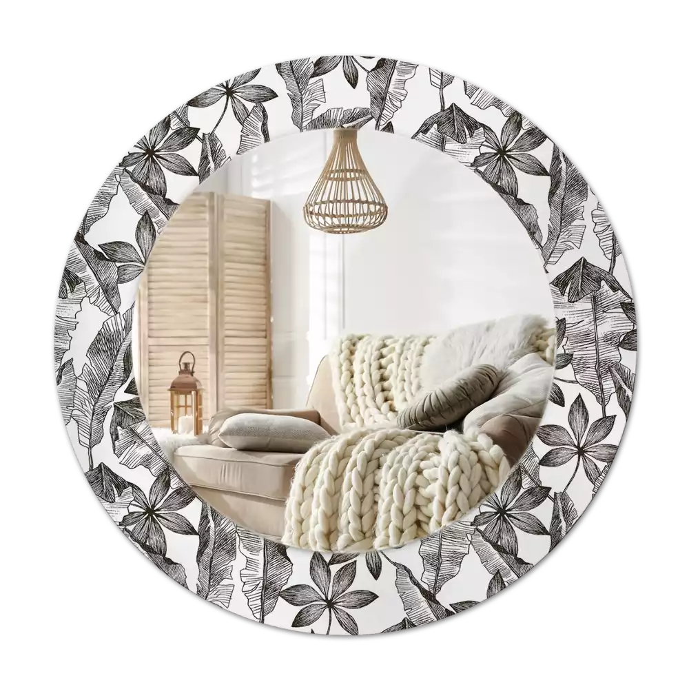 Miroir rond avec décoration Feuilles tropicales