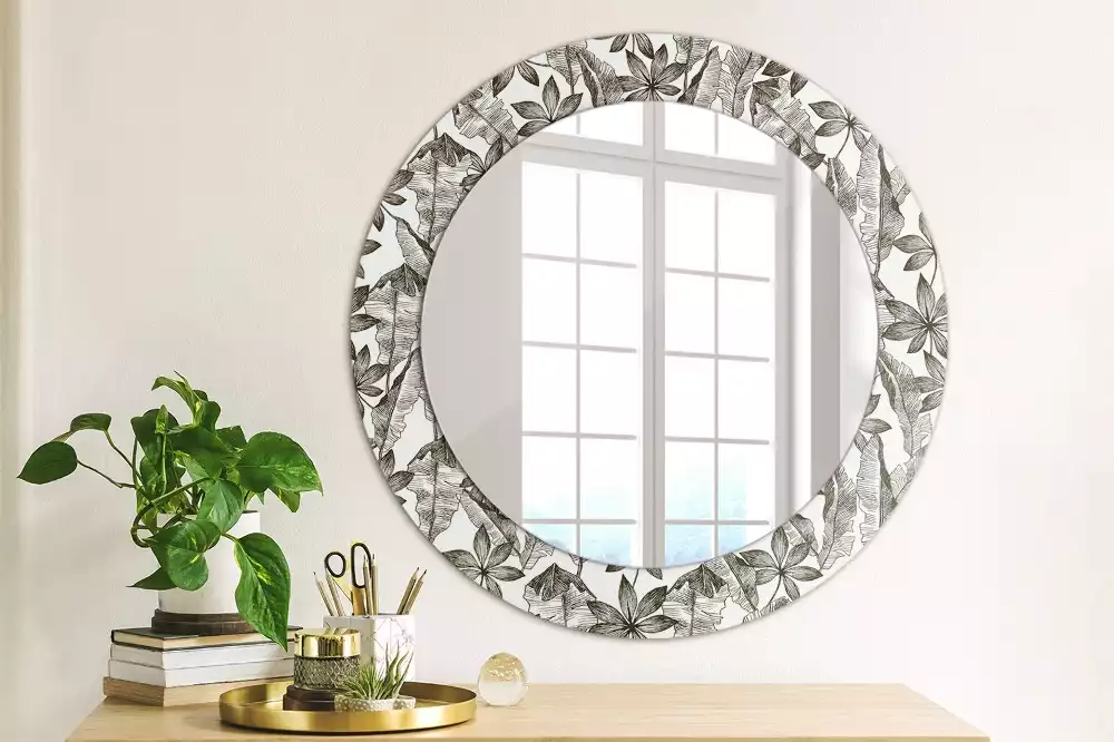 Miroir rond avec décoration Feuilles tropicales