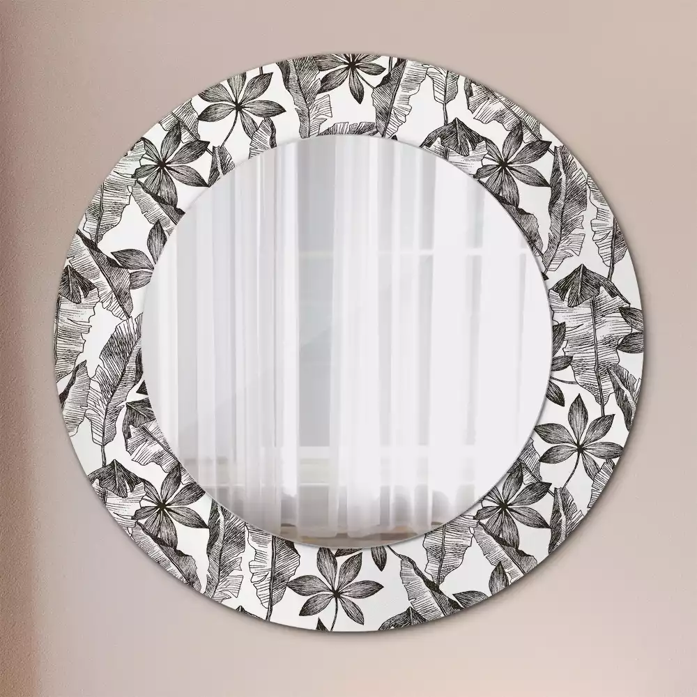 Miroir rond avec décoration Feuilles tropicales