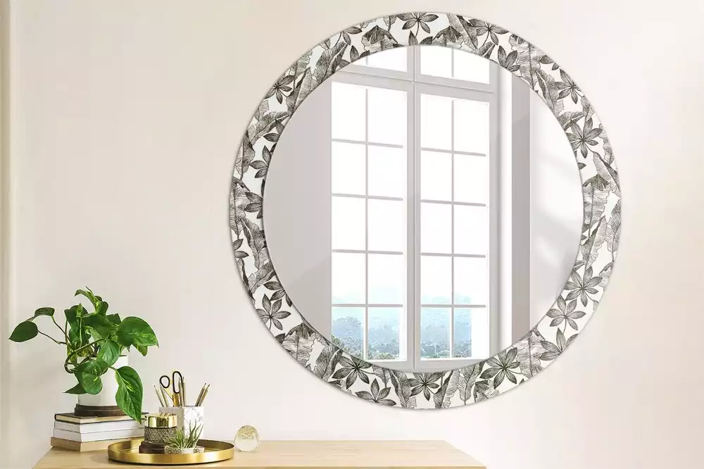 Miroir rond avec décoration Feuilles tropicales