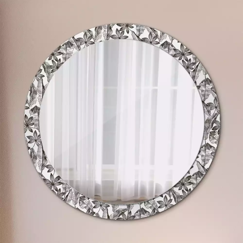 Miroir rond avec décoration Feuilles tropicales