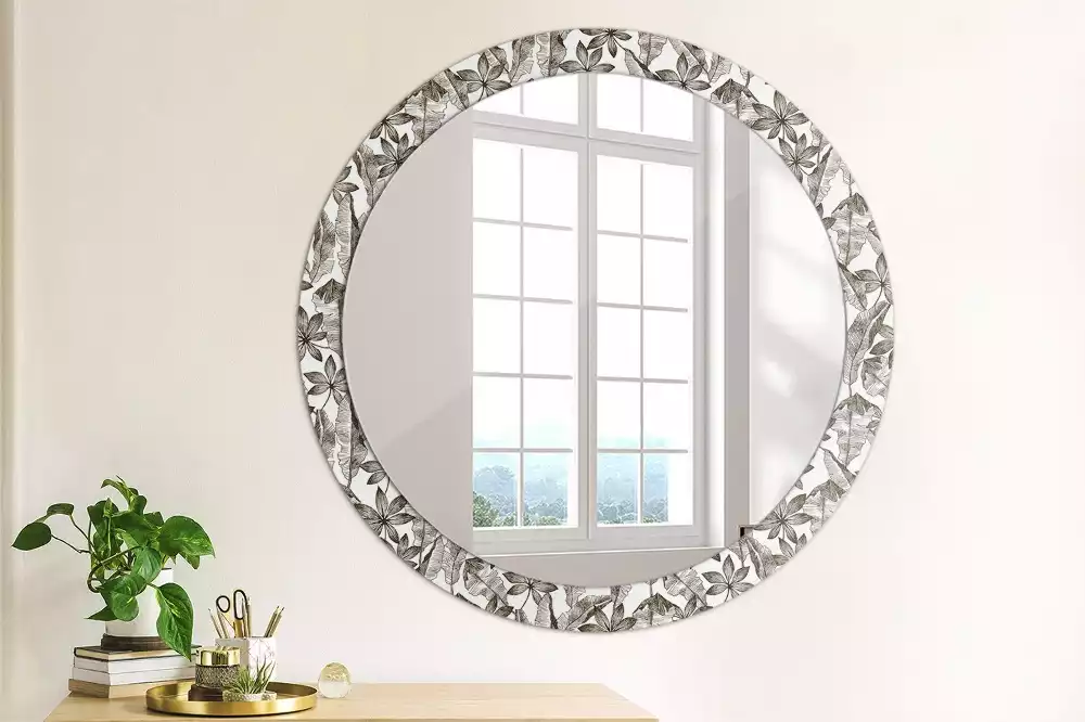 Miroir rond avec décoration Feuilles tropicales