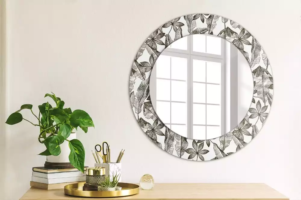 Miroir rond avec décoration Feuilles tropicales