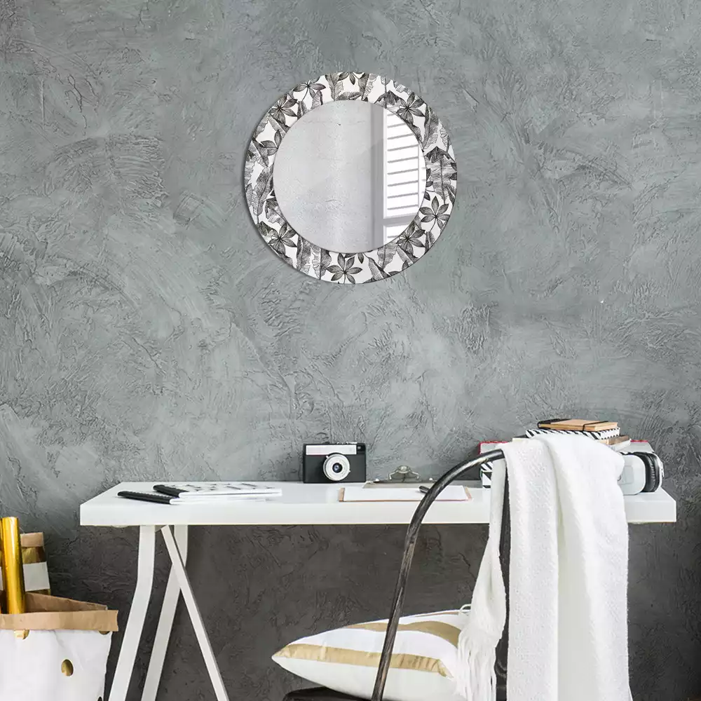 Miroir rond avec décoration Feuilles tropicales