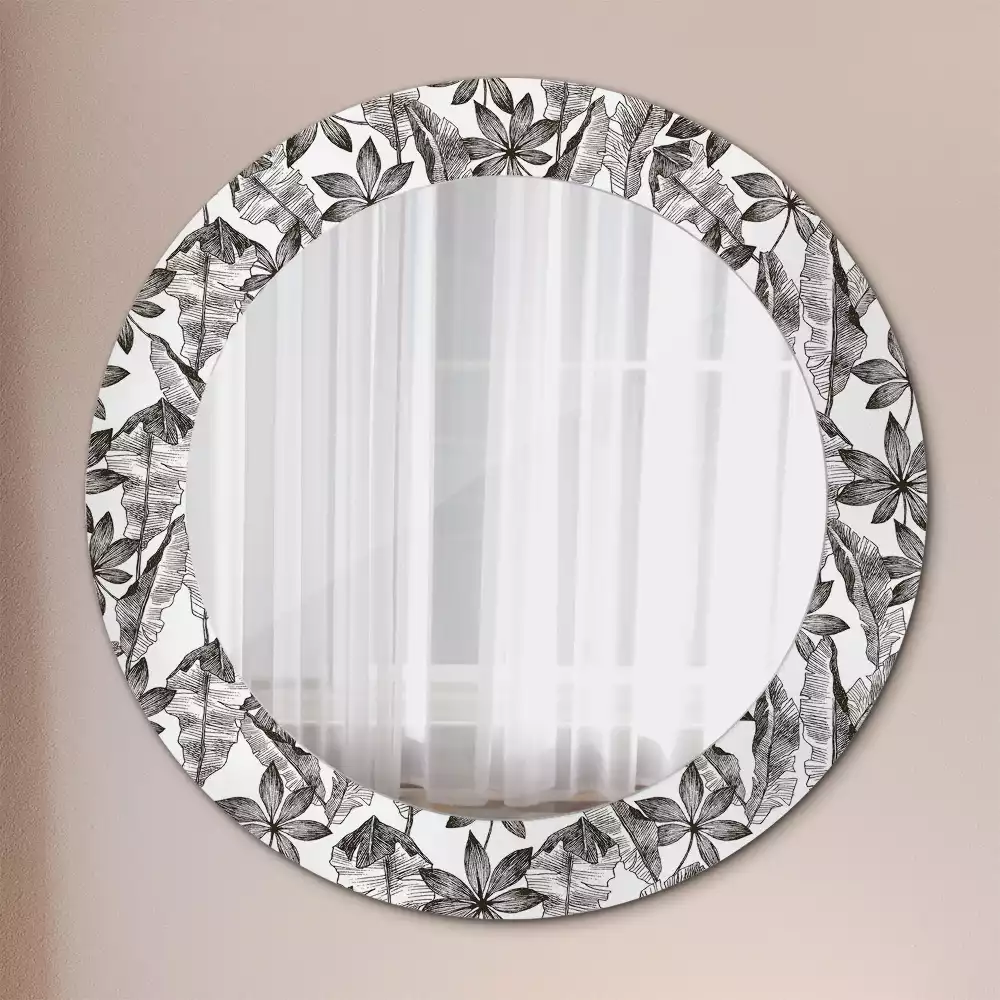 Miroir rond avec décoration Feuilles tropicales