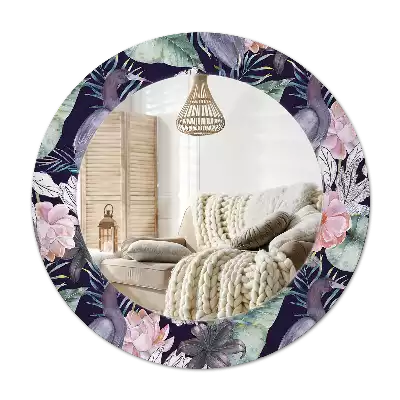 Miroir rond avec décoration Hérons