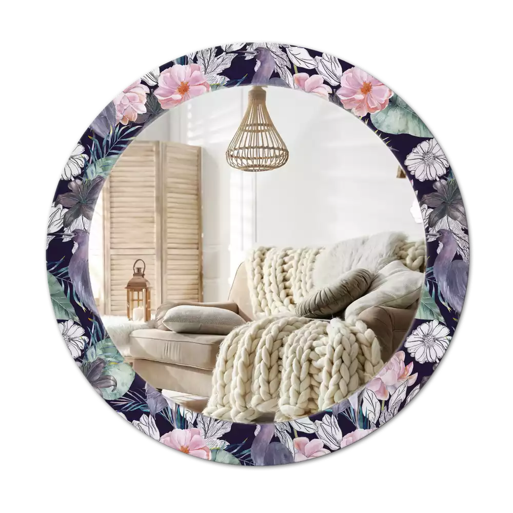 Miroir rond avec décoration Hérons