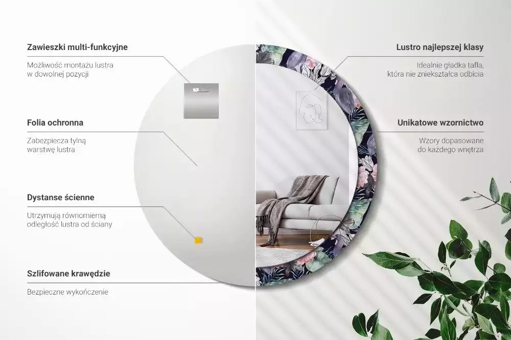 Miroir rond avec décoration Hérons