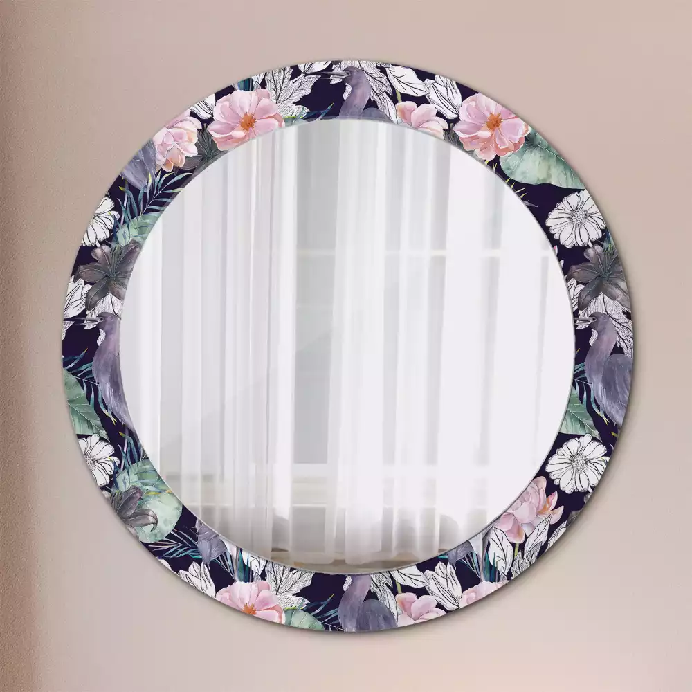 Miroir rond avec décoration Hérons