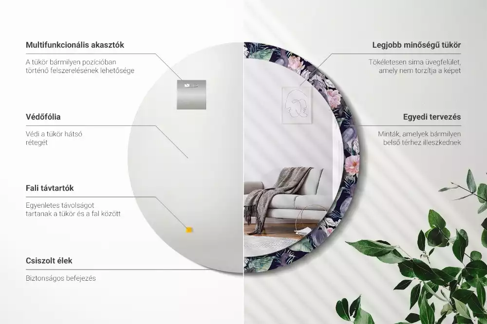 Miroir rond avec décoration Hérons