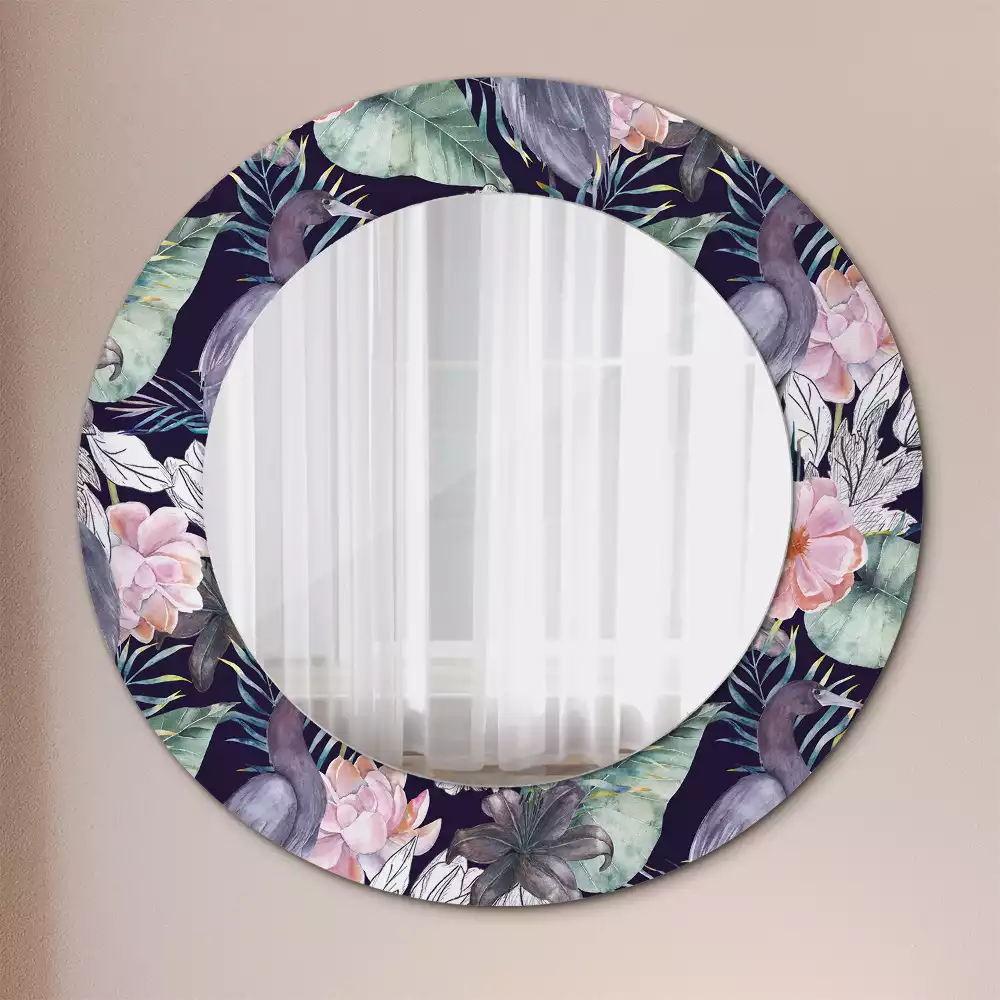 Miroir rond avec décoration Hérons