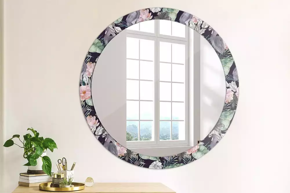 Miroir rond avec décoration Hérons