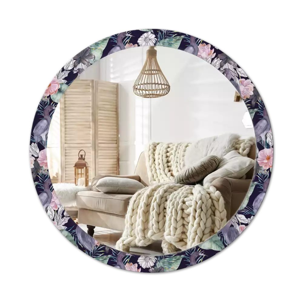 Miroir rond avec décoration Hérons