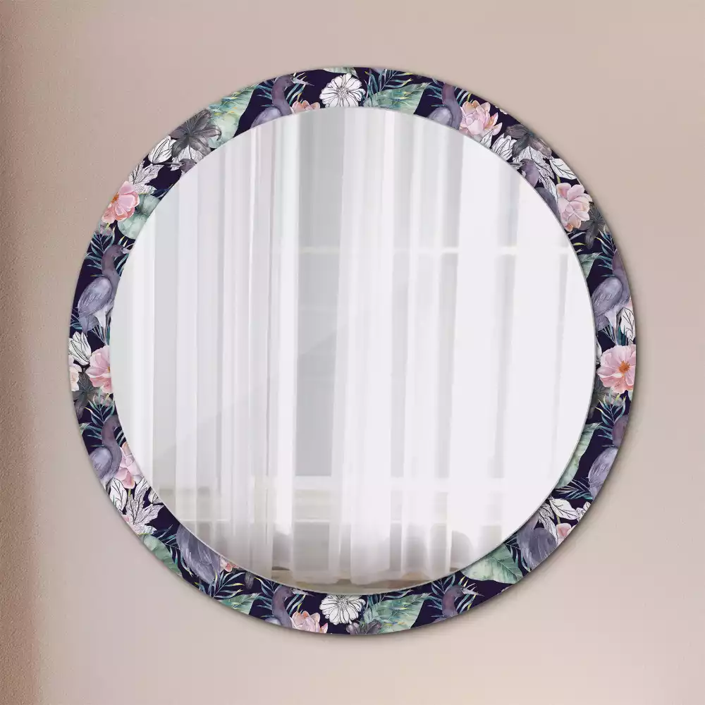 Miroir rond avec décoration Hérons