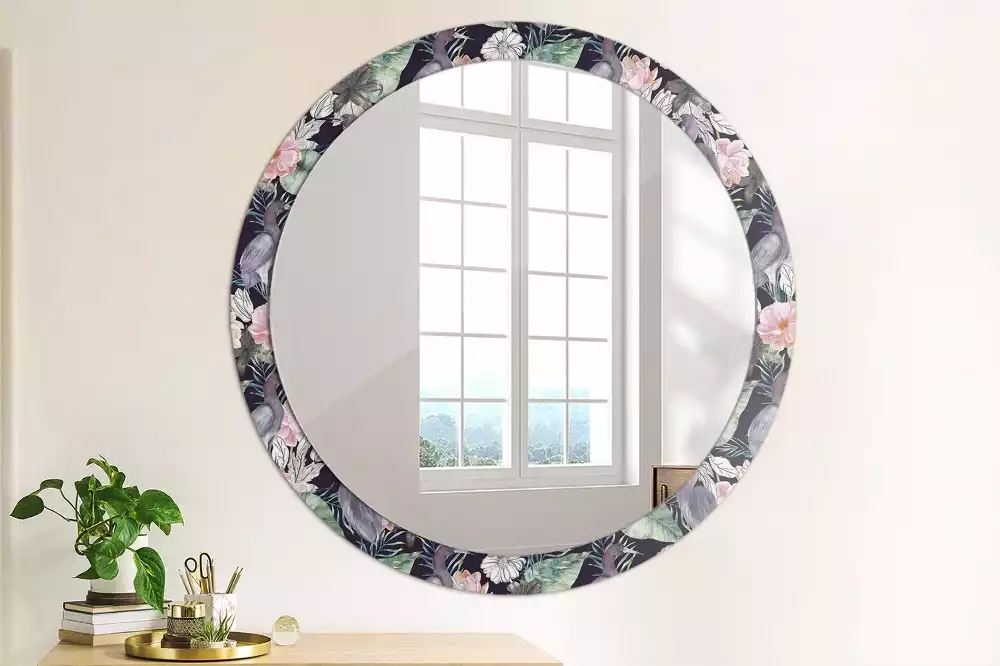 Miroir rond avec décoration Hérons