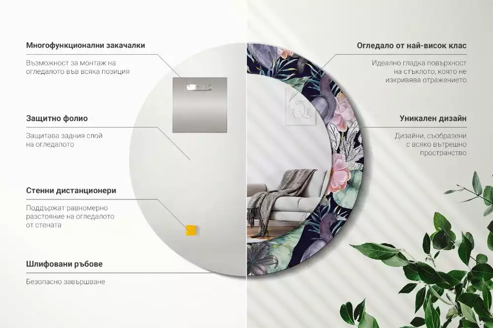 Miroir rond avec décoration Hérons