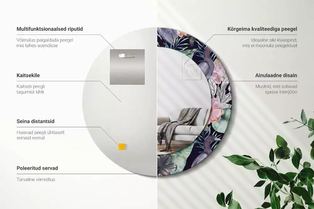 Miroir rond avec décoration Hérons