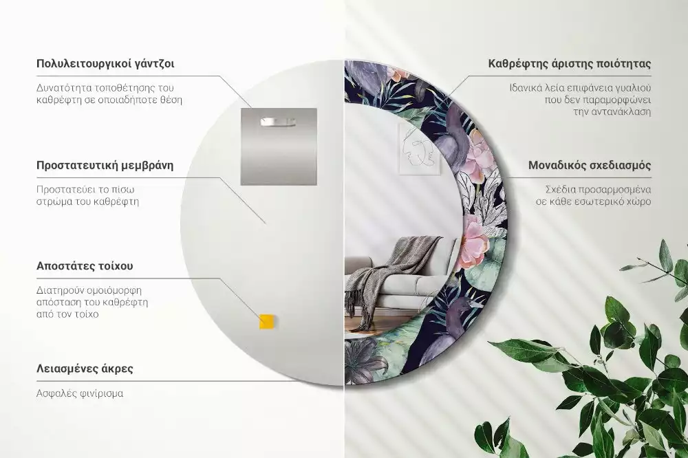 Miroir rond avec décoration Hérons