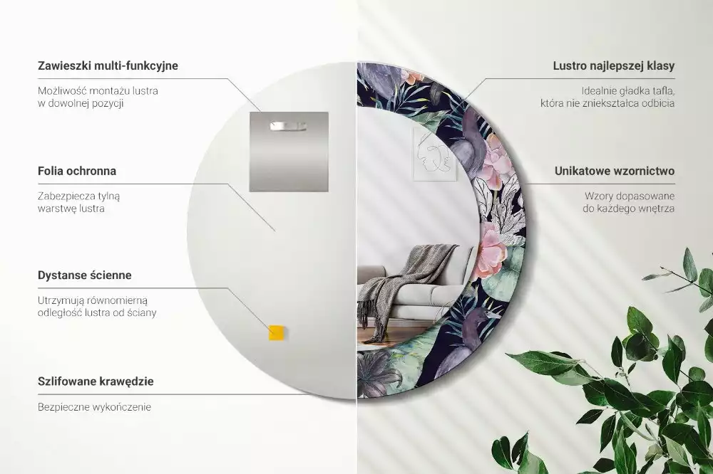 Miroir rond avec décoration Hérons