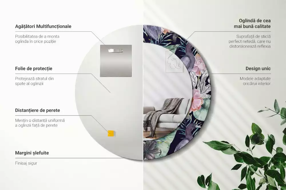 Miroir rond avec décoration Hérons