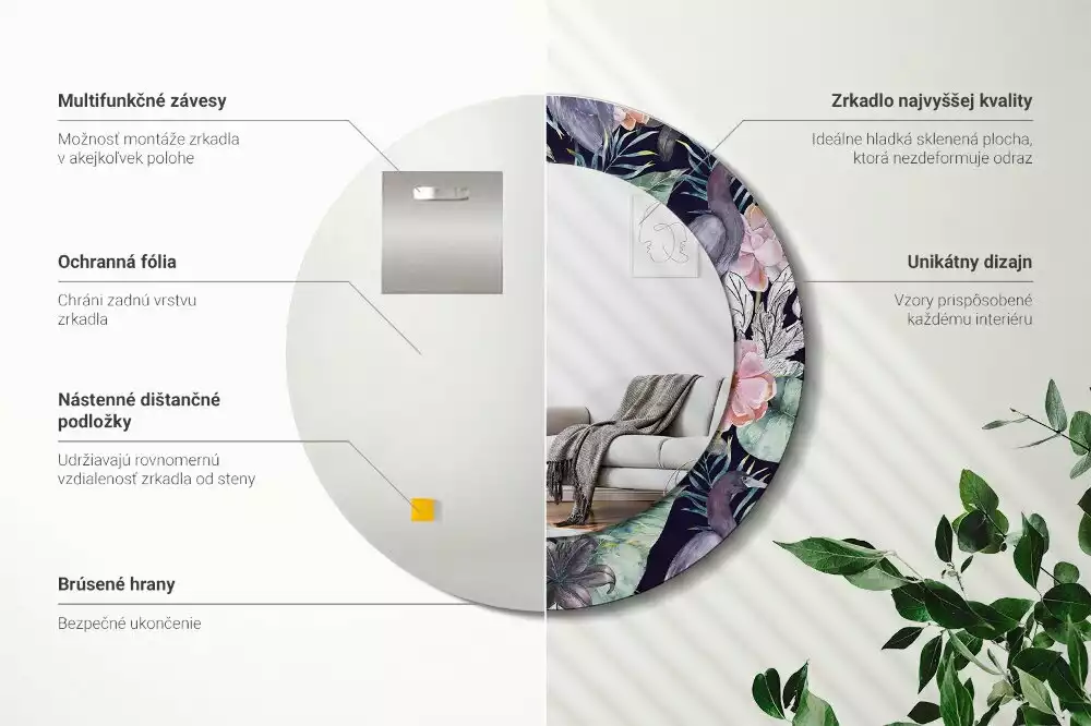 Miroir rond avec décoration Hérons