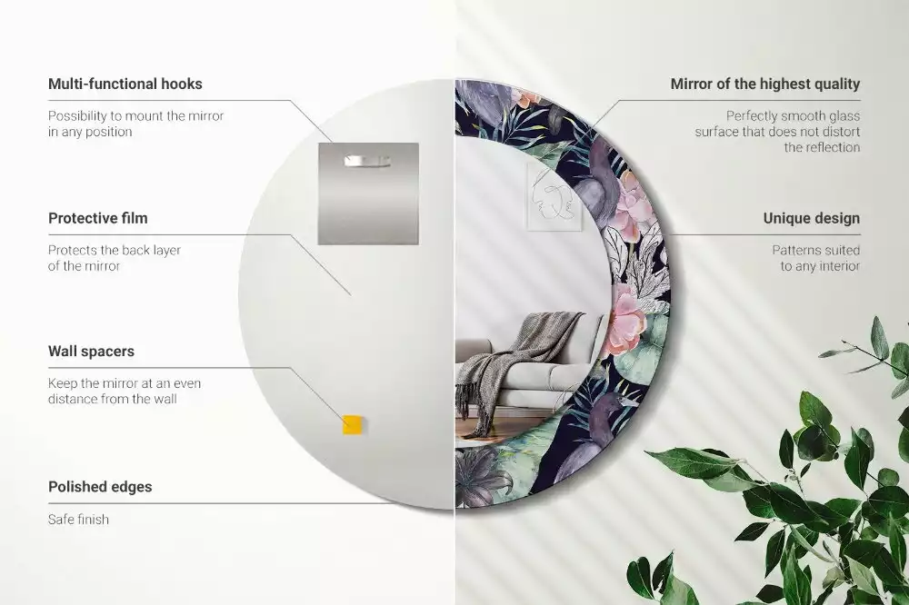 Miroir rond avec décoration Hérons