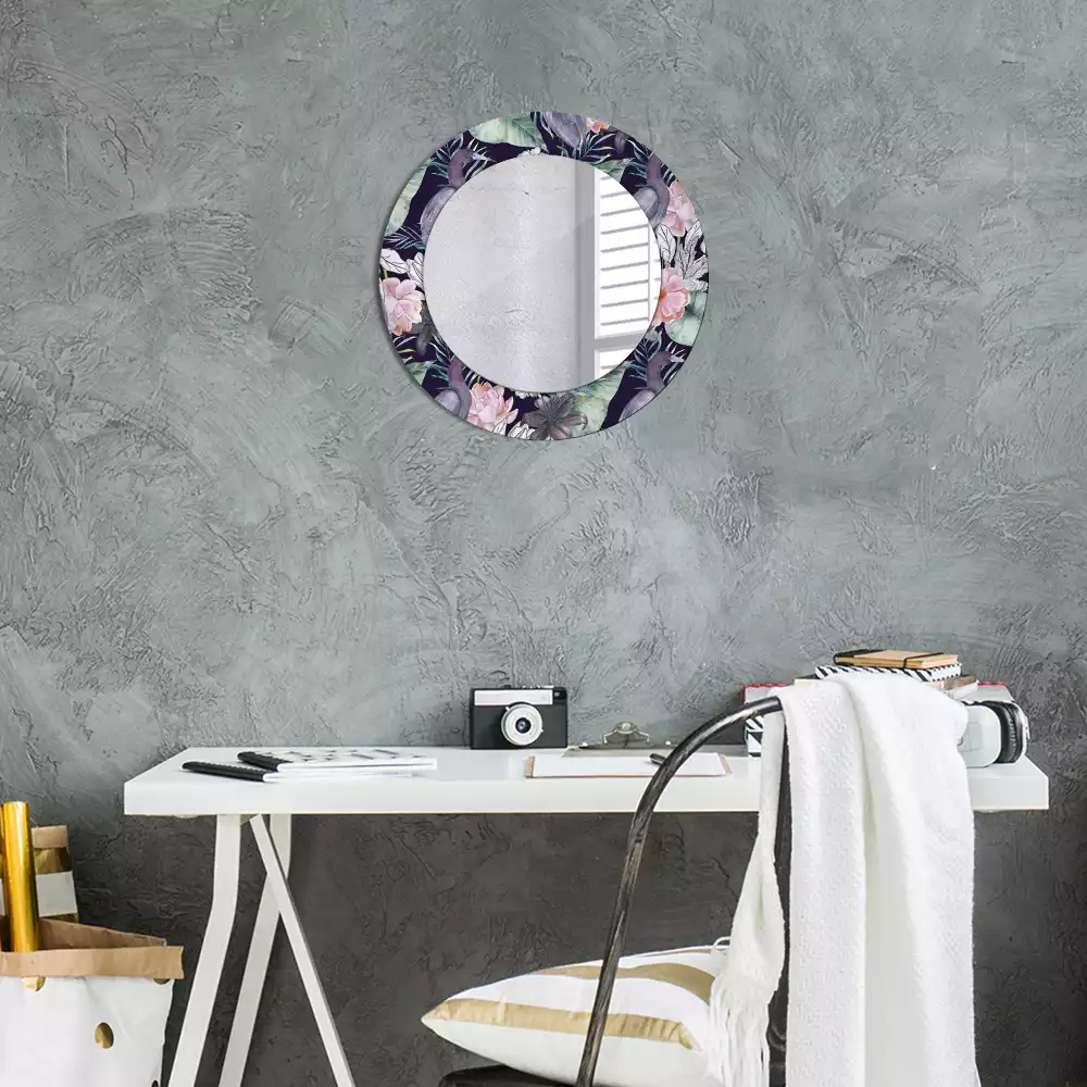 Miroir rond avec décoration Hérons