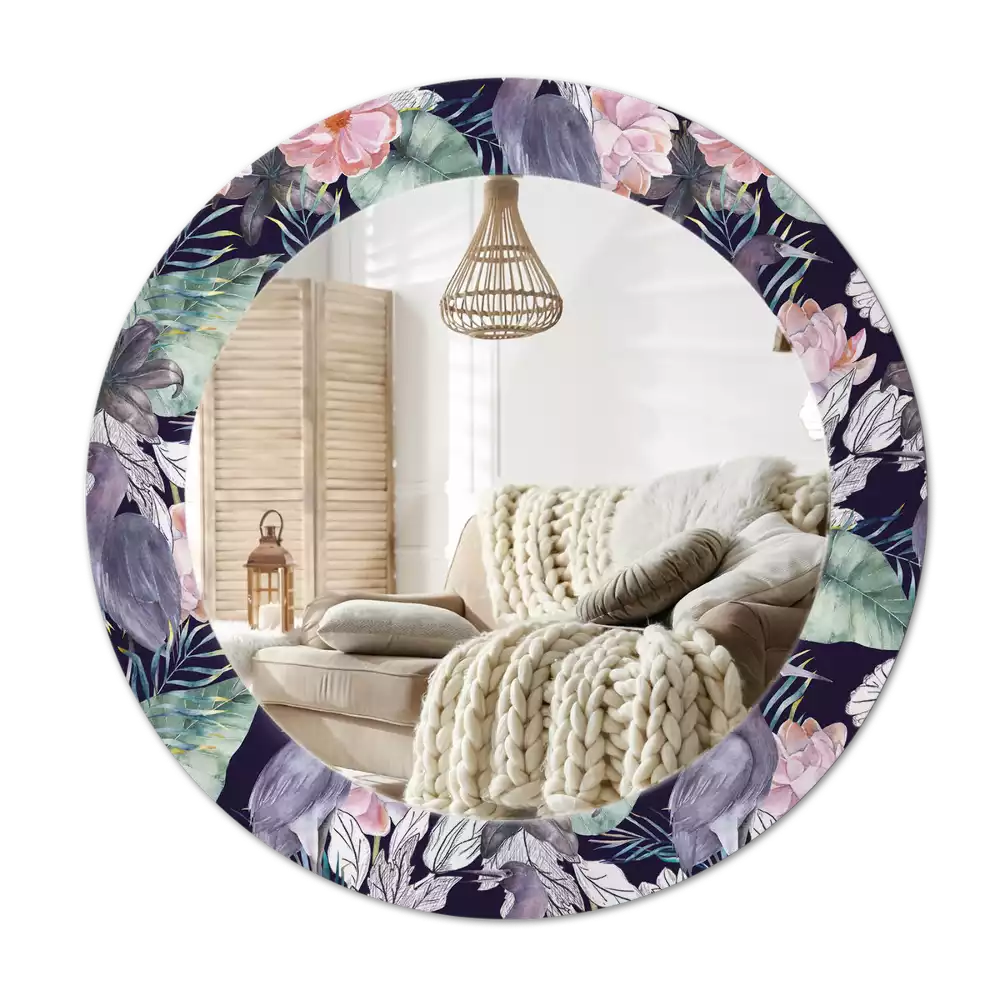 Miroir rond avec décoration Hérons